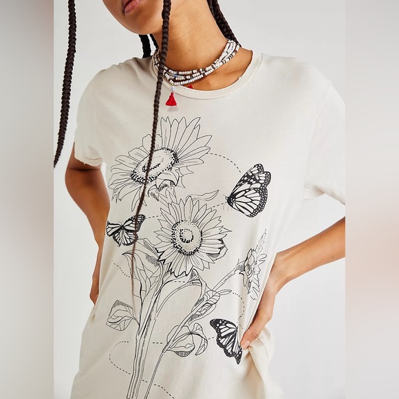 Free People Midnight Rider Sunflower Tee - XS, Birch - Picture 1 of 7